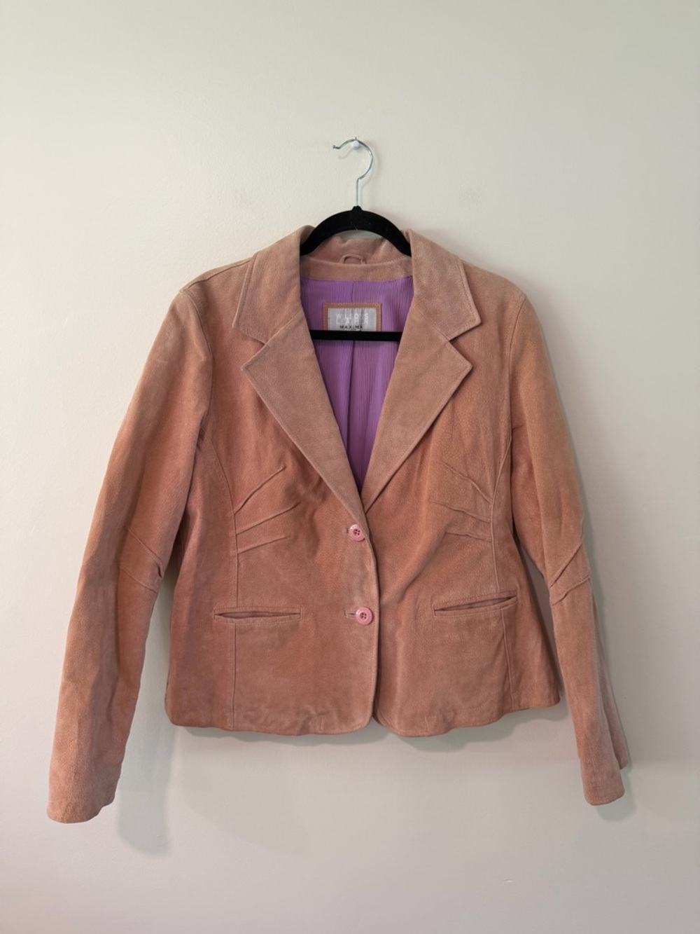 90s Vintage 100% Leather Pink Suede Wilsons Leather Tailored Jacket Women’s XL